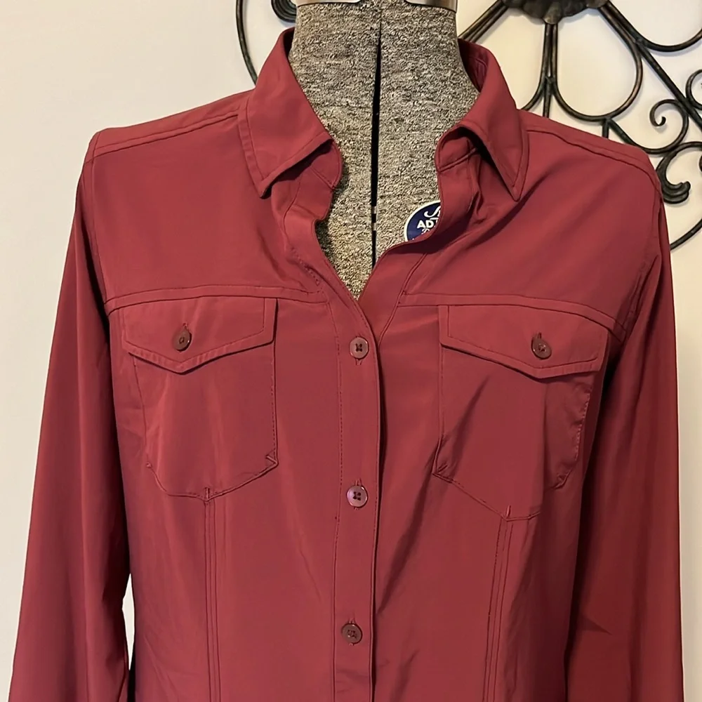 Ex Officio Red button down shirt, long sleeves, vented back, M (8-10) - Picture 2 of 10